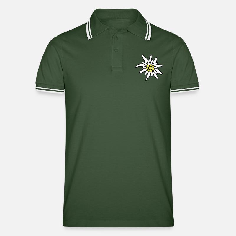 Edelweiß Blüte - Männer Tipped Poloshirt - Tannengrün/Weiß