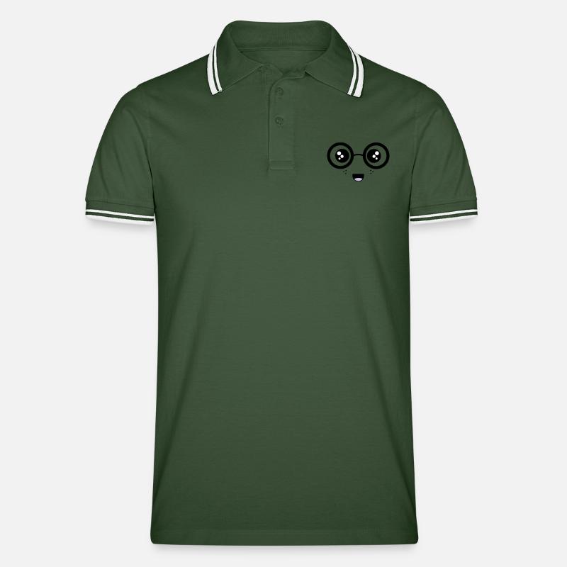 Nerdy Face - Männer Tipped Poloshirt - Tannengrün/Weiß