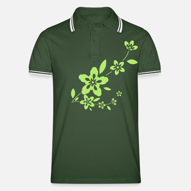 Blume - Männer Tipped Poloshirt - Tannengrün/Weiß