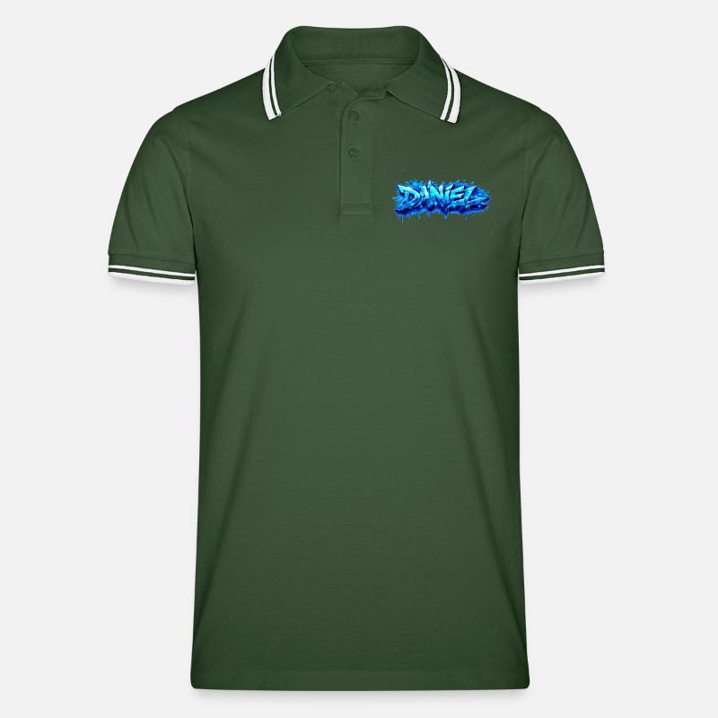 Graffiti DANIEL Name Geschenk Ideal druckbar - Männer Tipped Poloshirt - Tannengrün/Weiß