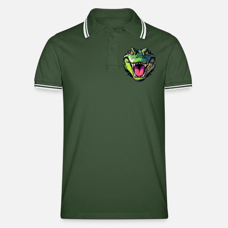 Testa di coccodrillo con bocca aperta e denti appuntiti - Polo per uomo - verde abete/bianco