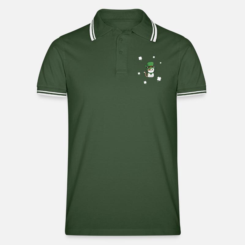 Chat de la Saint-Patrick - Polo tipped Homme - vert sapin/blanc