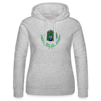 Pfau im grünen Lorbeerkranz - Frauen Kapuzen Sweater von Russell - Grau meliert - Vorne - Marisol (170cm)