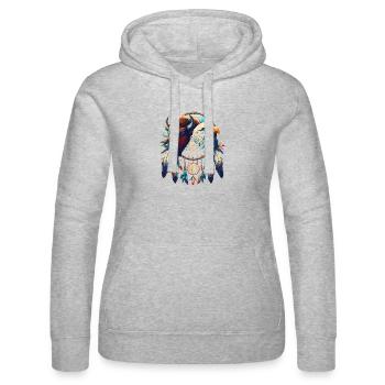 Mandala Faucon et Buffle Éthéré - Sweat à capuche Russell Femme - gris chiné - Devant - Marisol (170cm)