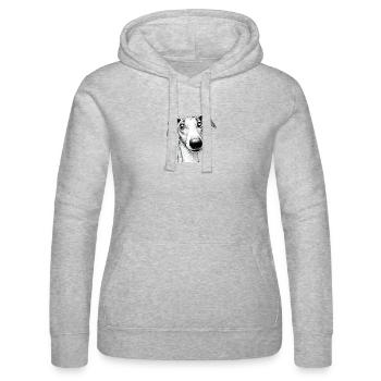 is was? schelmischer Windhund - Frauen Kapuzen Sweater von Russell - Grau meliert - Vorne - Marisol (170cm)