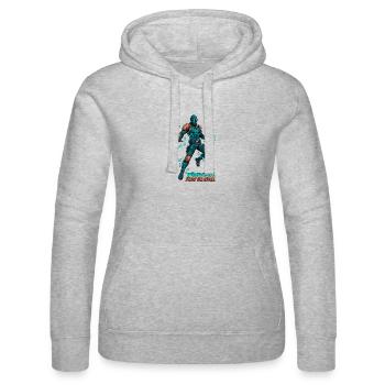Cyberpunk Hero – Comic-Illustration - Frauen Kapuzen Sweater von Russell - Grau meliert - Vorne - Marisol (170cm)