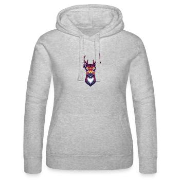 Deer Head Cool Cute - Women’s Hooded Sweater by Russell - heather grey - Front - Marisol (170cm)