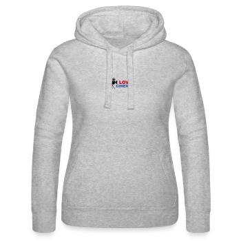 Love Cinema Bold Red Blue Typography - Women’s Hooded Sweater by Russell - heather grey - Front - Marisol (170cm)