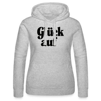 Glück Auf Erzgebirge - Schlägel und Eisen - Frauen Kapuzen Sweater von Russell - Grau meliert - Vorne - Marisol (170cm)
