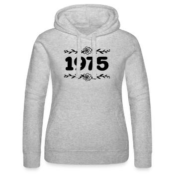 1975 Jahrgang 1975 Retro 1975 Jubiläum 1975 - Frauen Kapuzen Sweater von Russell - Grau meliert - Vorne - Marisol (170cm)