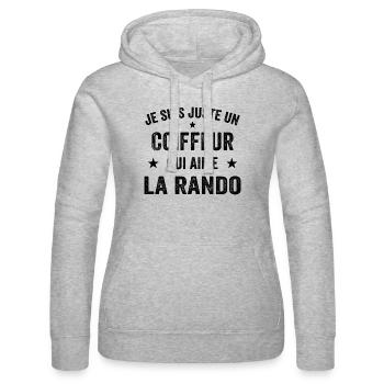 Fier d’être Coiffeur et Passionné de Randonnée - Sweat à capuche Russell Femme - gris chiné - Devant - Marisol (170cm)