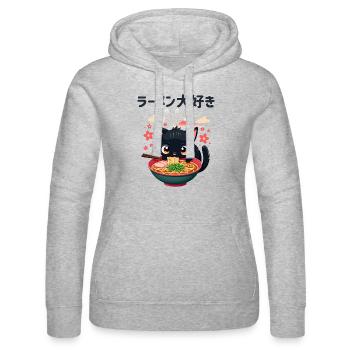 Chat japonais mignon mangeant de la soupe de nouilles ramen - Sweat à capuche Russell Femme - gris chiné - Devant - Marisol (170cm)