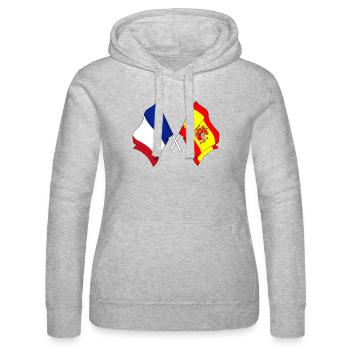 Deux drapeaux croisés de la France et drapeau de l’Espagne - Sweat à capuche Russell Femme - gris chiné - Devant - Marisol (170cm)
