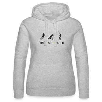 Tennis - Game Set Match - Women’s Hooded Sweater by Russell - heather grey - Front - Marisol (170cm)