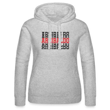 Arcibaldo t-shirt gift stacked text - Women’s Hooded Sweater by Russell - heather grey - Front - Marisol (170cm)