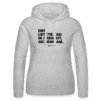 JGA: Der letzte Tag in Freiheit (Jungesellen-Crew) - Frauen Kapuzen Sweater von Russell - Grau meliert - Vorne - Marisol (170cm)