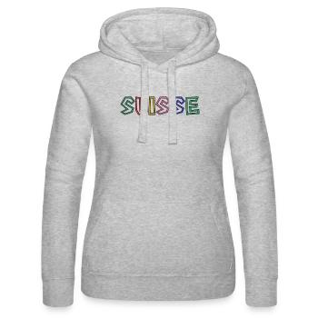 SWITZERLAND. HUMOR. COUNTRY. FLAG. GENEVA. LAUSANNE - Women’s Hooded Sweater by Russell - heather grey - Front - Marisol (170cm)