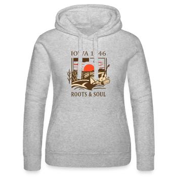 Farmer. Roots and soul - Women’s Hooded Sweater by Russell - heather grey - Front - Marisol (170cm)