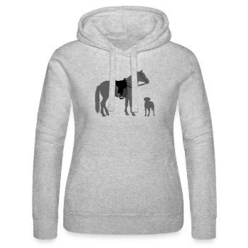 Hund und Pferd - Westernreiter - Frauen Kapuzen Sweater von Russell - Grau meliert - Vorne - Marisol (170cm)