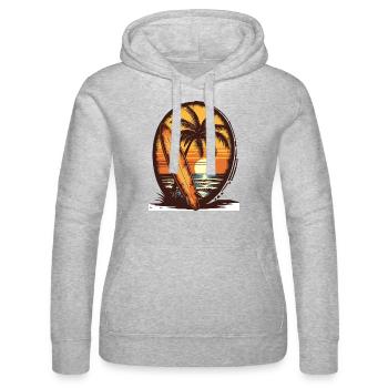 Sunset Surfboard Palm Trees - Women’s Hooded Sweater by Russell - heather grey - Front - Marisol (170cm)