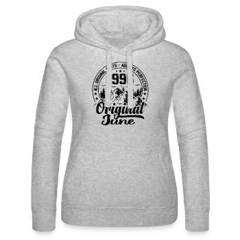 1996 Juni Original: Geschenk zum 28-jährigen Jubiläum - Frauen Kapuzen Sweater von Russell - Grau meliert - Vorne - Marisol (170cm)