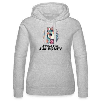 J'peux pas J'ai Poney - Sweat à capuche Russell Femme - gris chiné - Devant - Marisol (170cm)