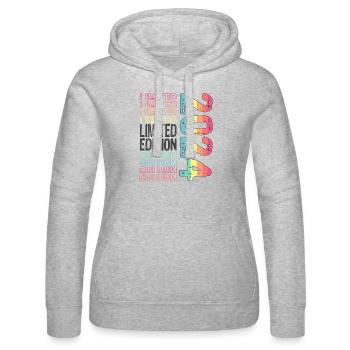 Limited Edition since 2024 Birthday Vintage 2024 - Women’s Hooded Sweater by Russell - heather grey - Front - Marisol (170cm)