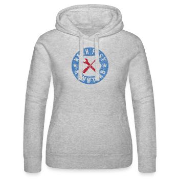 Nach fest kommt ab - Mechaniker Handwerker Spruch - Frauen Kapuzen Sweater von Russell - Grau meliert - Vorne - Marisol (170cm)