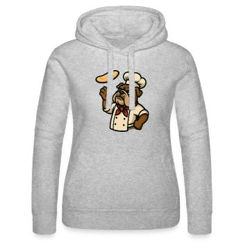 Bulldogge Koch Pizzateig Werfen Cartoon Kunst - Frauen Kapuzen Sweater von Russell - Grau meliert - Vorne - Marisol (170cm)