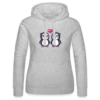 Pinguin Comic Paar Liebe - Frauen Kapuzen Sweater von Russell - Grau meliert - Vorne - Marisol (170cm)