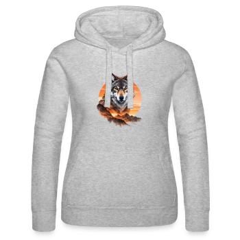Wolf im Abendrot über Bergen - Frauen Kapuzen Sweater von Russell - Grau meliert - Vorne - Marisol (170cm)