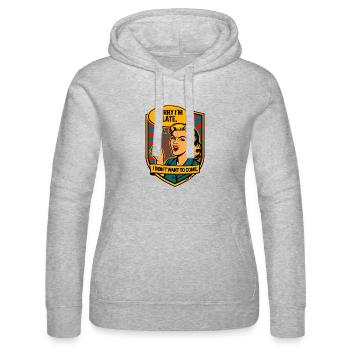Sorry, Delayed – Retro Provocation - Women’s Hooded Sweater by Russell - heather grey - Front - Marisol (170cm)