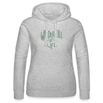 Wanderfull Life, Lustiges Wortspiel Wandern  - Frauen Kapuzen Sweater von Russell - Grau meliert - Vorne - Marisol (170cm)