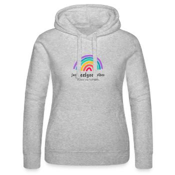 JustFeelgoodVibes Signature - Women’s Hooded Sweater by Russell - heather grey - Front - Marisol (170cm)