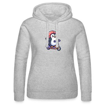 Pinguin unterwegs: Der scooting Sweetie - Frauen Kapuzen Sweater von Russell - Grau meliert - Vorne - Marisol (170cm)