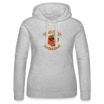 Too Hot to Handle Chili - Women’s Hooded Sweater by Russell - heather grey - Front - Marisol (170cm)