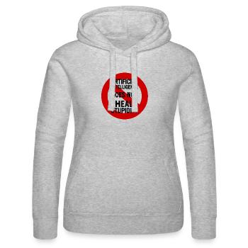 Kritischer Anti-KI Aufdruck - Frauen Kapuzen Sweater von Russell - Grau meliert - Vorne - Marisol (170cm)