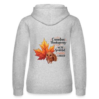 Grateful Canadian - Women’s Hooded Sweater by Russell - heather grey - Back - Marisol (170cm)