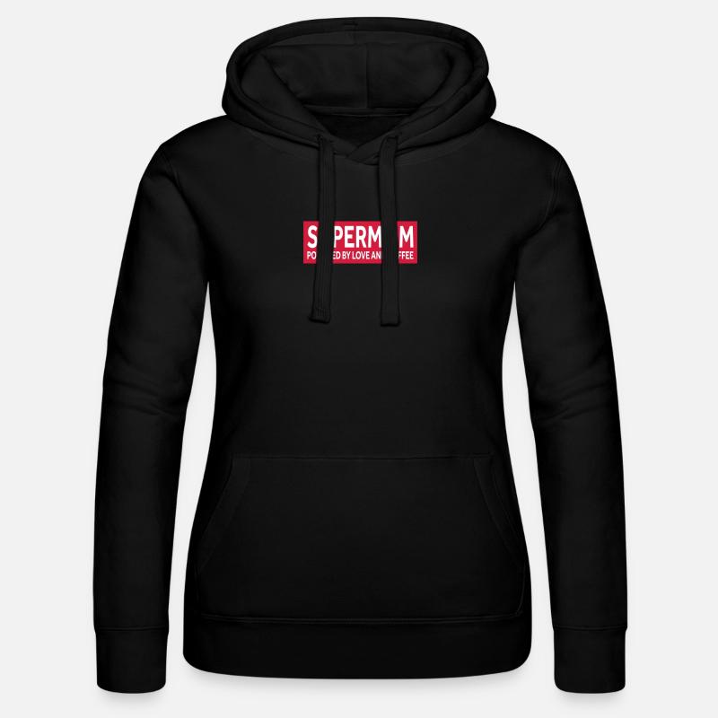SUPERMOM - POWERED BY LOVE AND COFFEE - Women’s Hooded Sweater by Russell - black