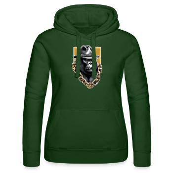 Gorilla with Gold Chain - Women’s Hooded Sweater by Russell - bottle green - Front - Liana (172cm)
