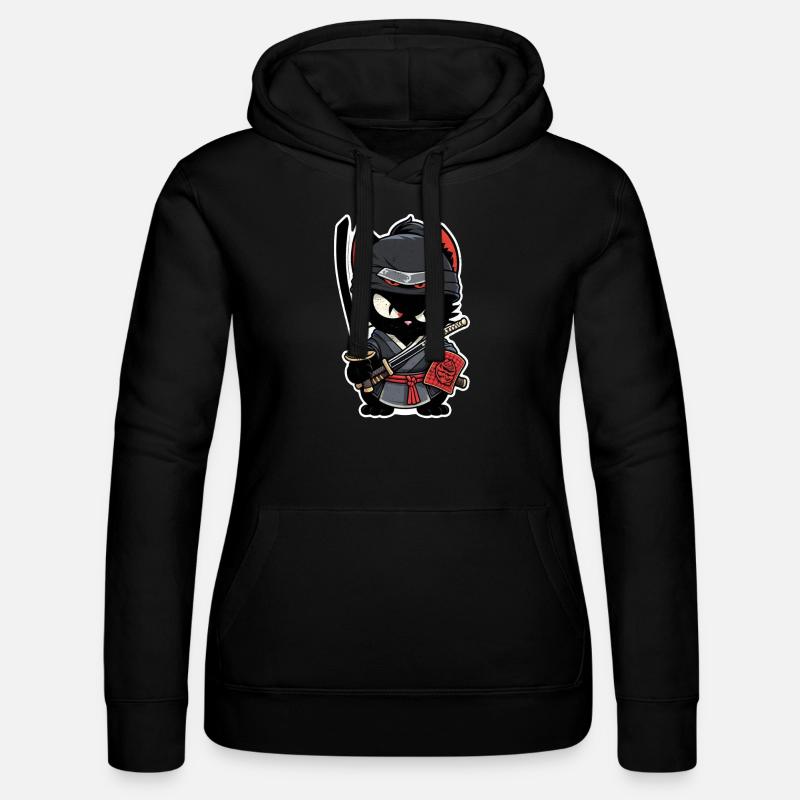 chat ninja - chaton samourai - Sweat à capuche Russell Femme - noir