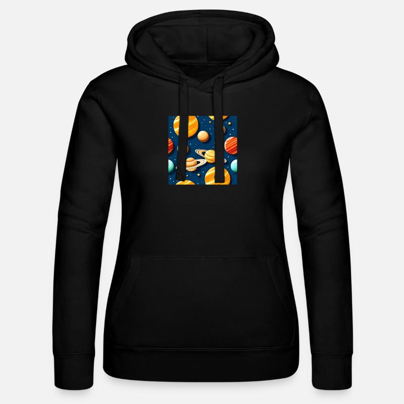 Freaky Solar System Pattern - Women’s Hooded Sweater by Russell - black