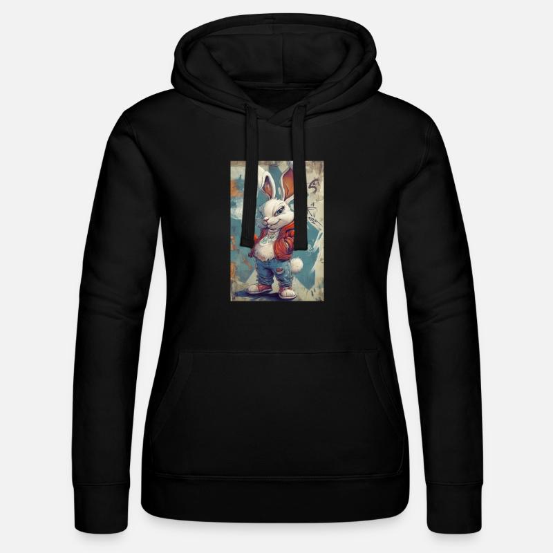 Graffiti Bunny Pullover Hoodie - Women’s Hooded Sweater by Russell - black