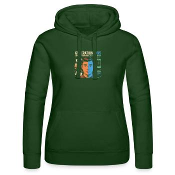 Generation 1995 Retro Tech Doppelporträt - Frauen Kapuzen Sweater von Russell - Flaschengrün - Vorne - Liana (172cm)