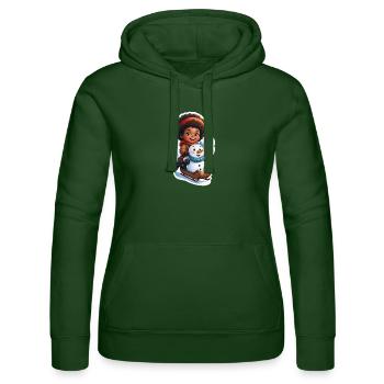 Kinderfreundlicher Schneemann auf Schlitten - Frauen Kapuzen Sweater von Russell - Flaschengrün - Vorne - Liana (172cm)