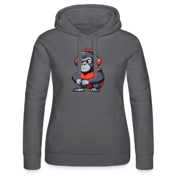 Gorilla Funny Cartoon Character Headphone Music - Women’s Hooded Sweater by Russell - black - Front - Marisol (170cm)