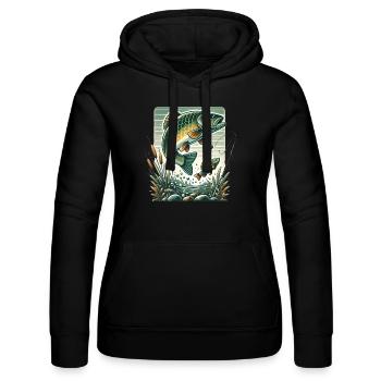 Vintage Fishing Adventure Graphic - Women’s Hooded Sweater by Russell - black - Front - Marisol (170cm)