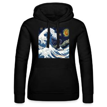 Kanagawa Waves, Japanese, Great Wave, Nature Lover - Women’s Hooded Sweater by Russell - black - Front - Marisol (170cm)