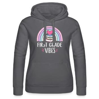 First Grade Vibes - Women’s Hooded Sweater by Russell - grey - Front - Marisol (170cm)