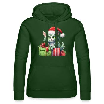 Katze Weihnachten Weihnachtselfe Geschenke Mütze - Frauen Kapuzen Sweater von Russell - Flaschengrün - Vorne - Liana (172cm)